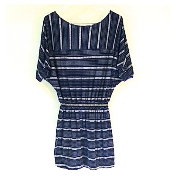 Max studio- blue white stripe dress gathered waist - Picture 1 of 6